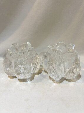 Pair of Kosta Boda Rosebud Crystal Candle Holders